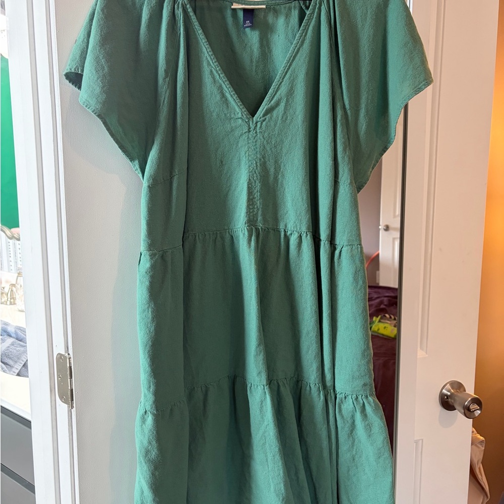 Green V-Neck Tiered Dress